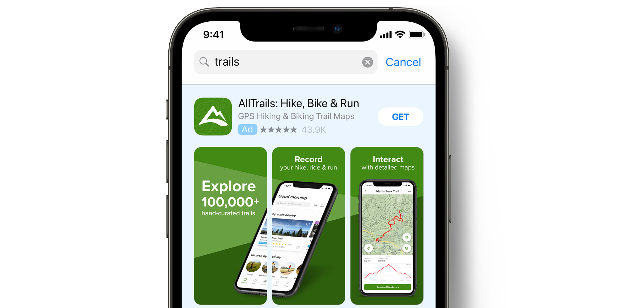 Publicité d’AllTrails dans l’App Store