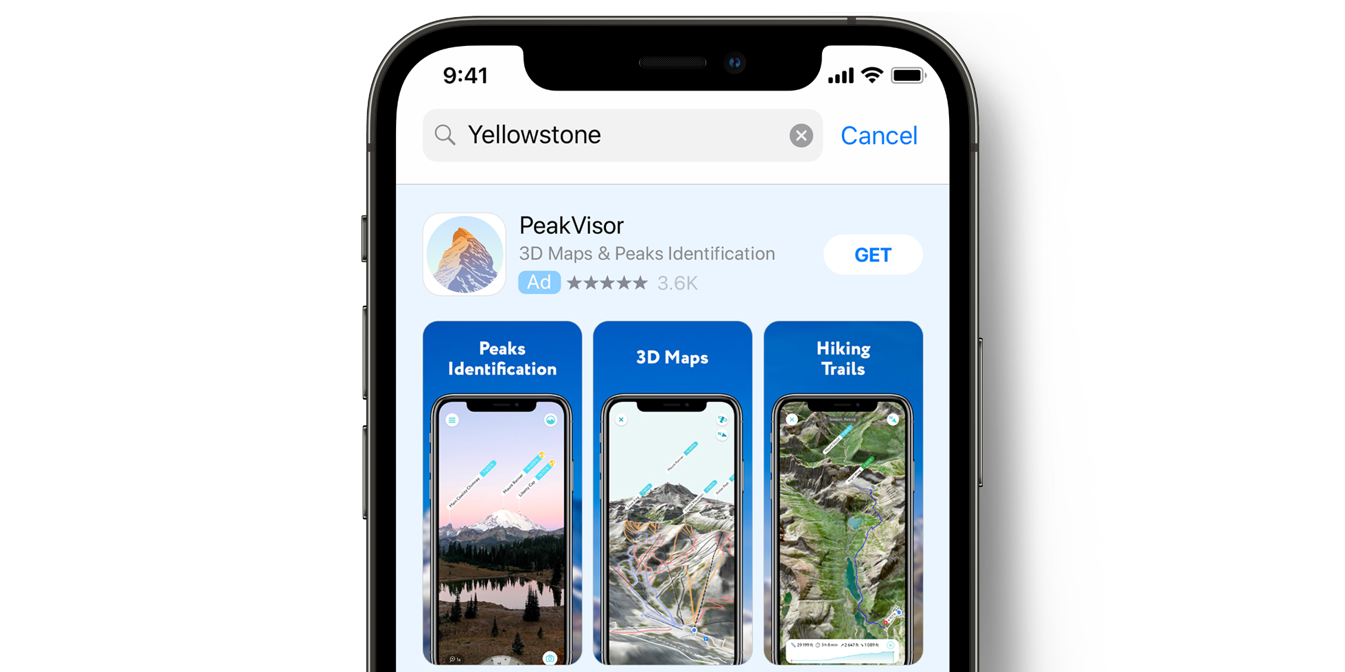 Publicité de PeakVisor dans l’App Store