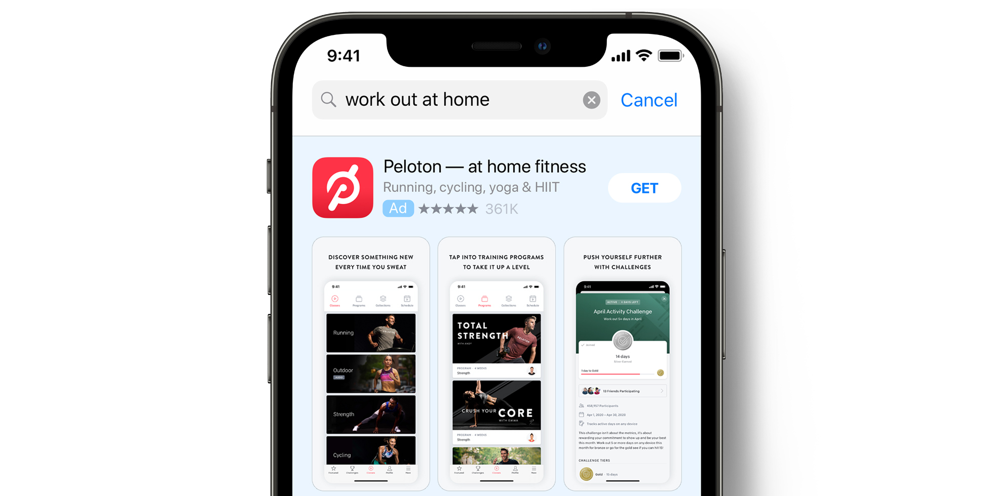 Publicité de Peloton Digital dans l’App Store
