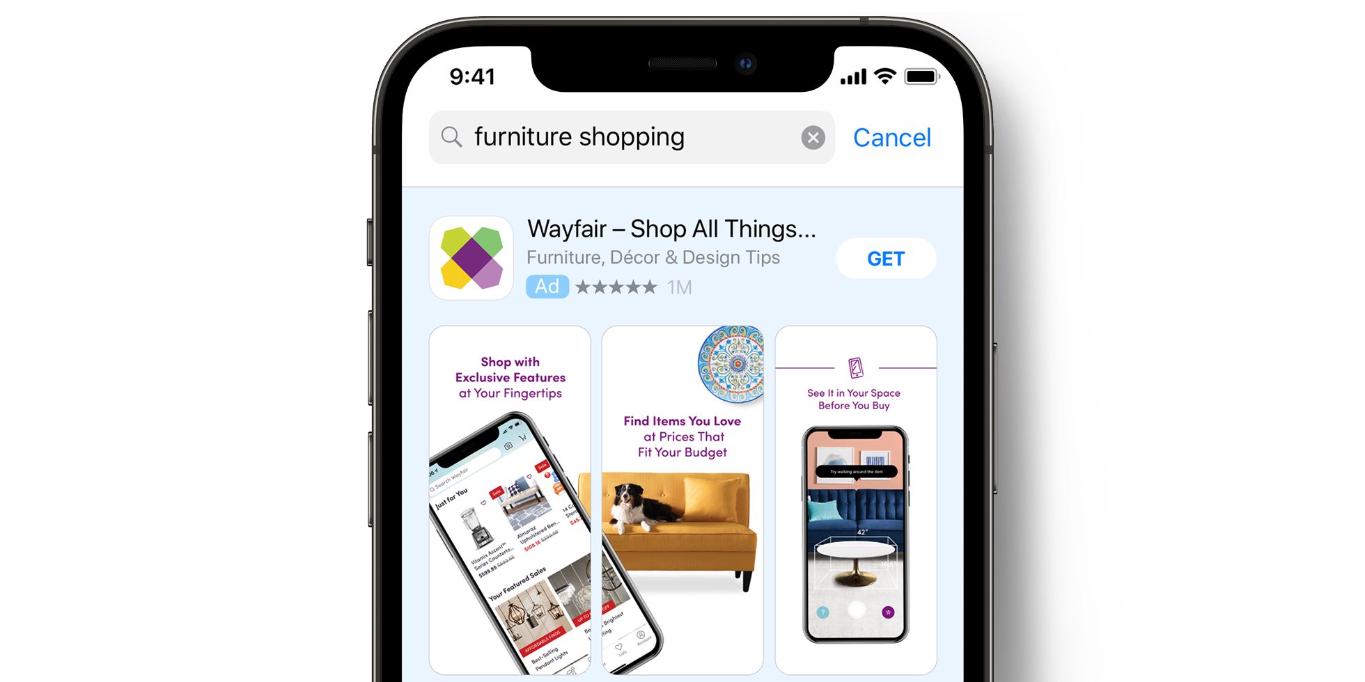 Publicité de Wayfair dans l’App Store