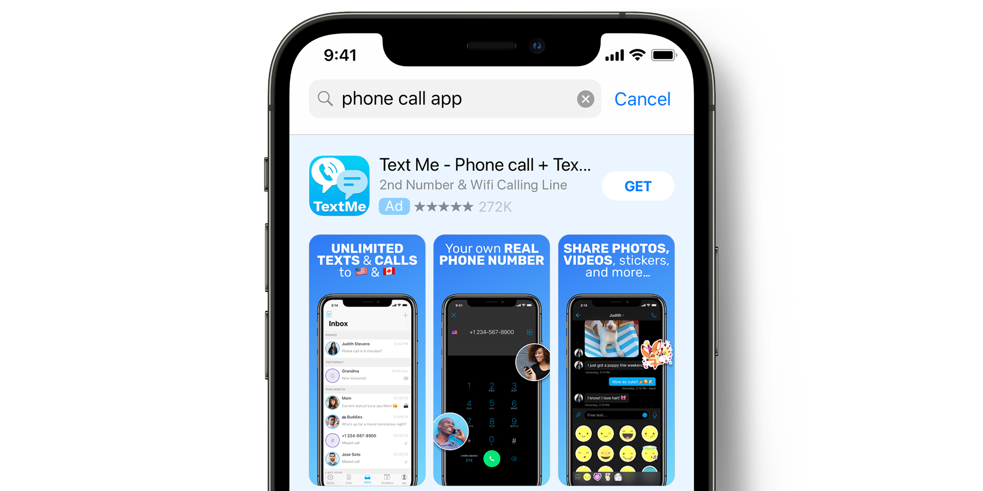 App Store 上的 TextMe 广告