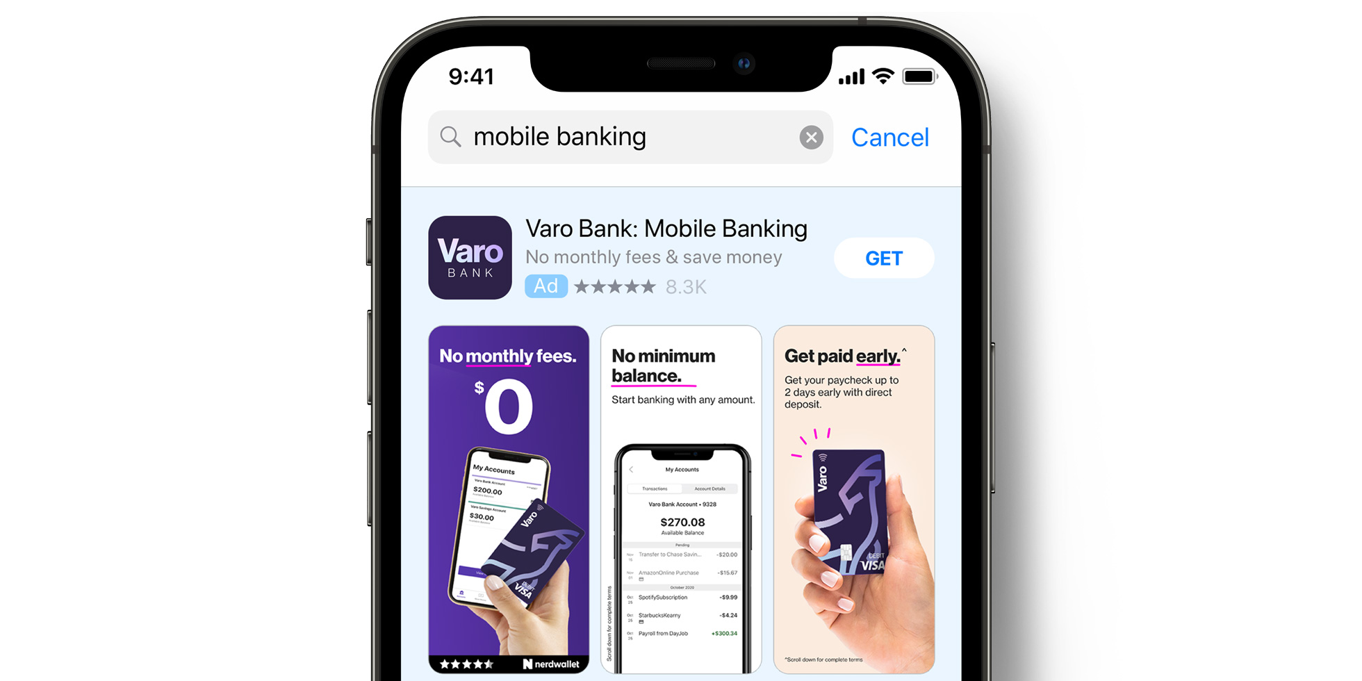 App Store 上的 Varo Bank 广告