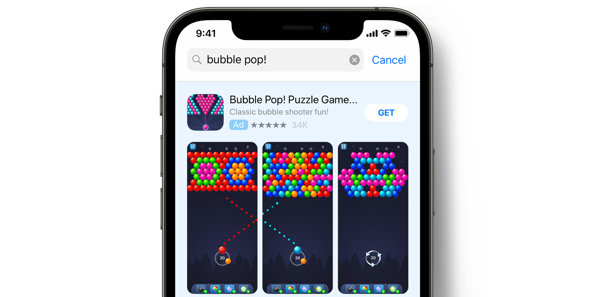 Anuncio de Bubble Pop! en el App Store