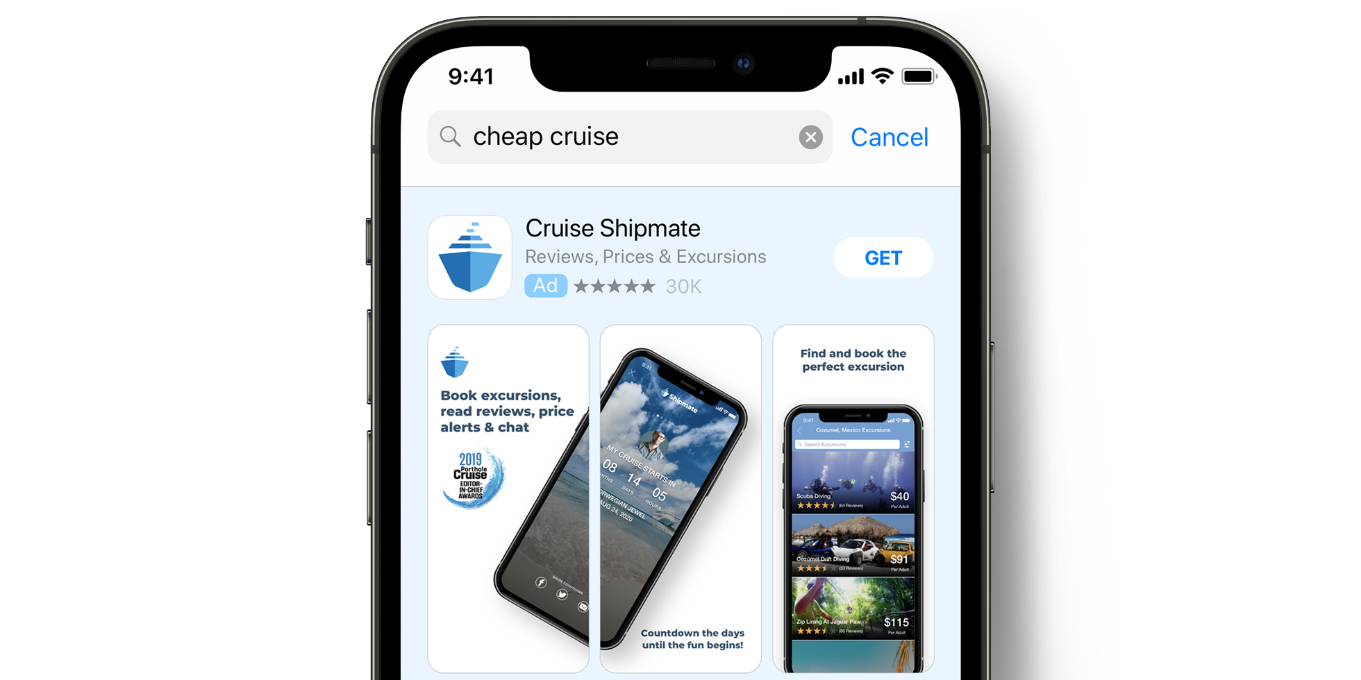 Anuncio de Cruise Shipmate con Apple Search Ads en el App Store