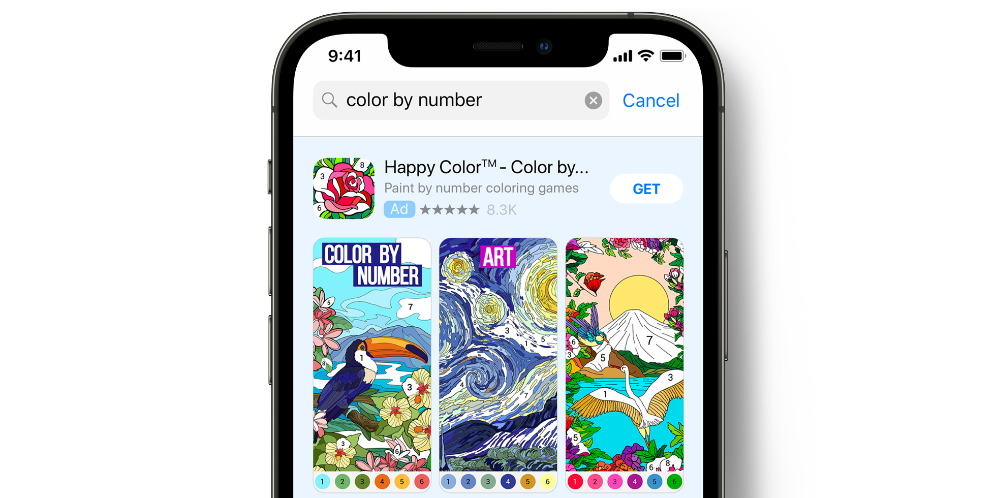 Anuncio de Happy Color en el App Store