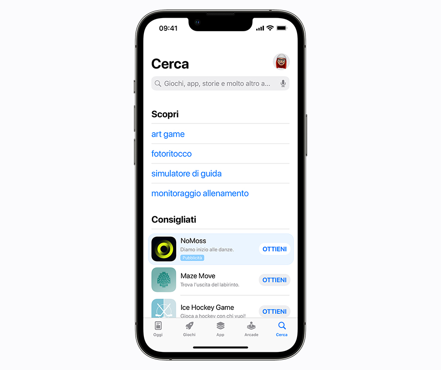 iPhone che mostra un annuncio nel pannello Cerca nell’App Store.