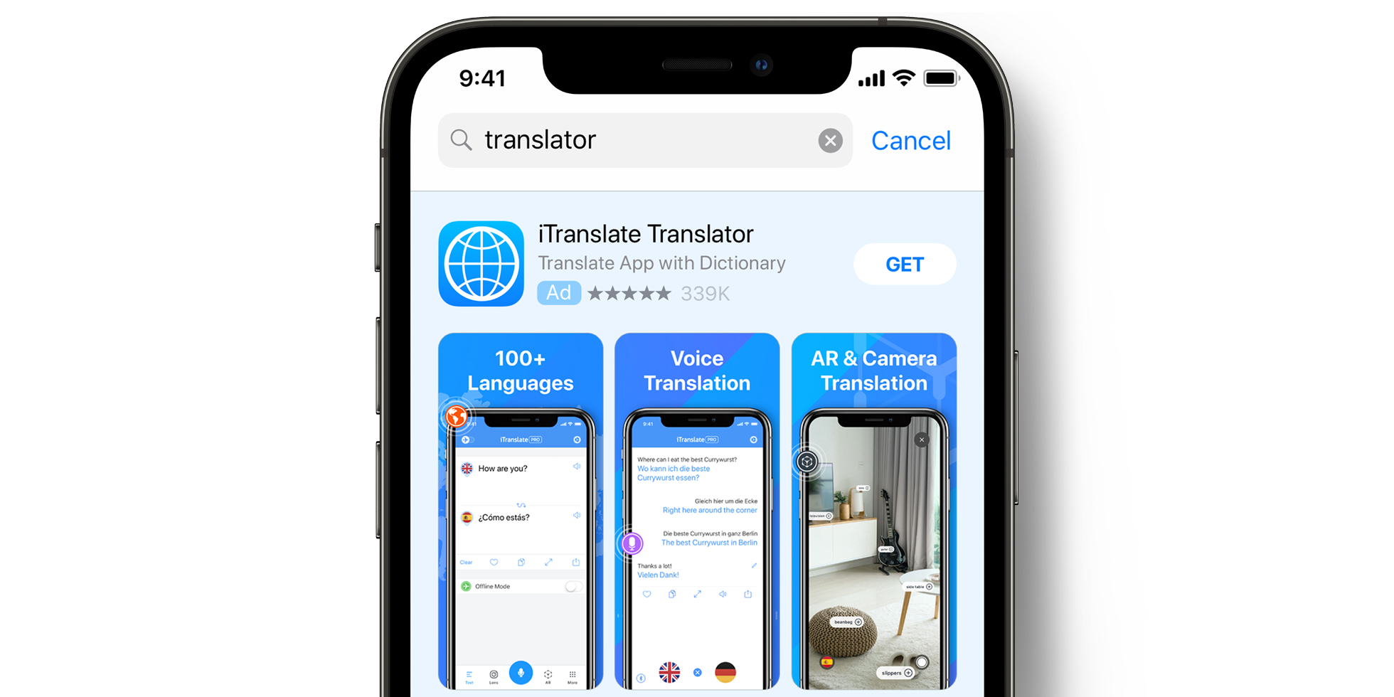 Реклама iTranslate в App Store