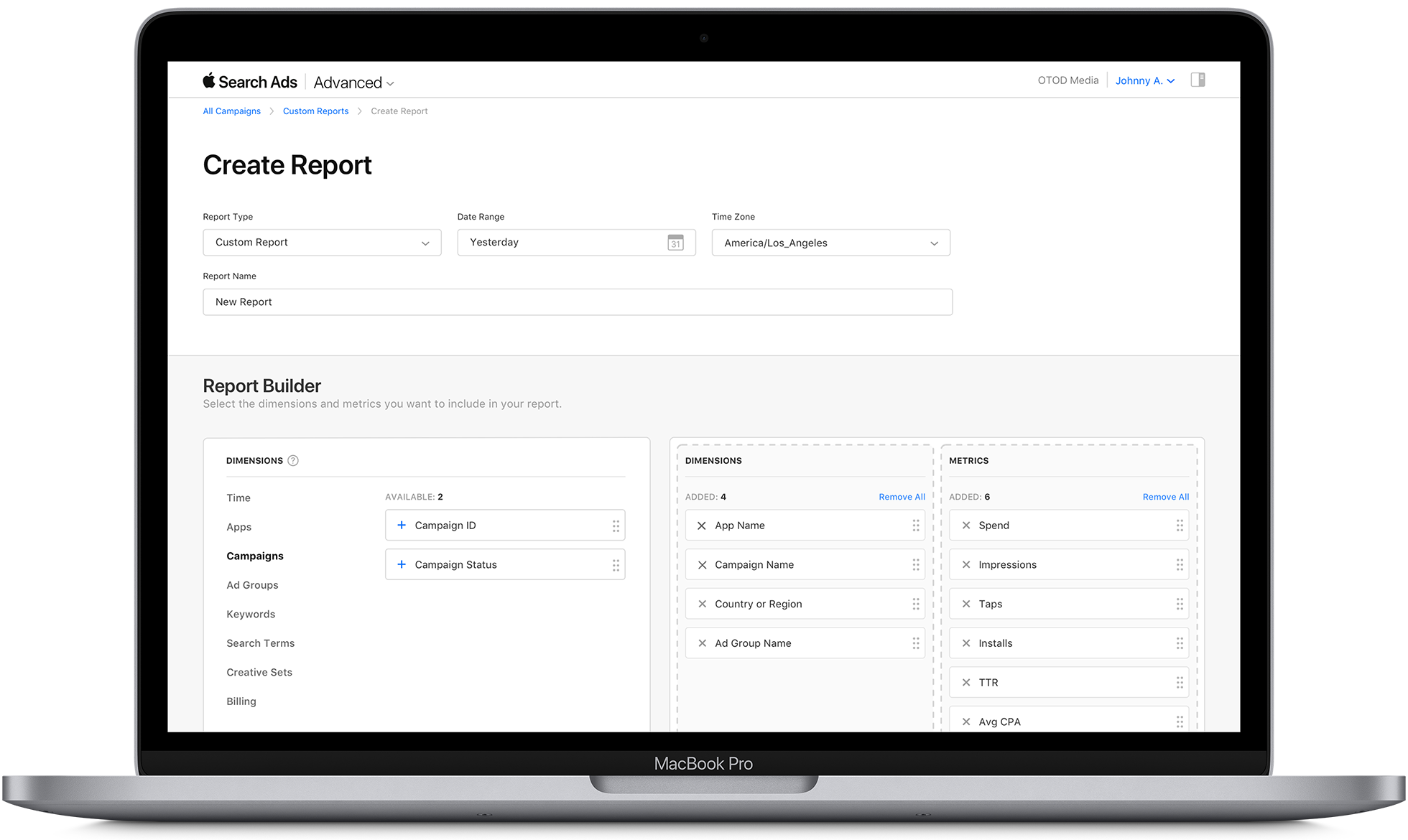 Create report page for custom reports