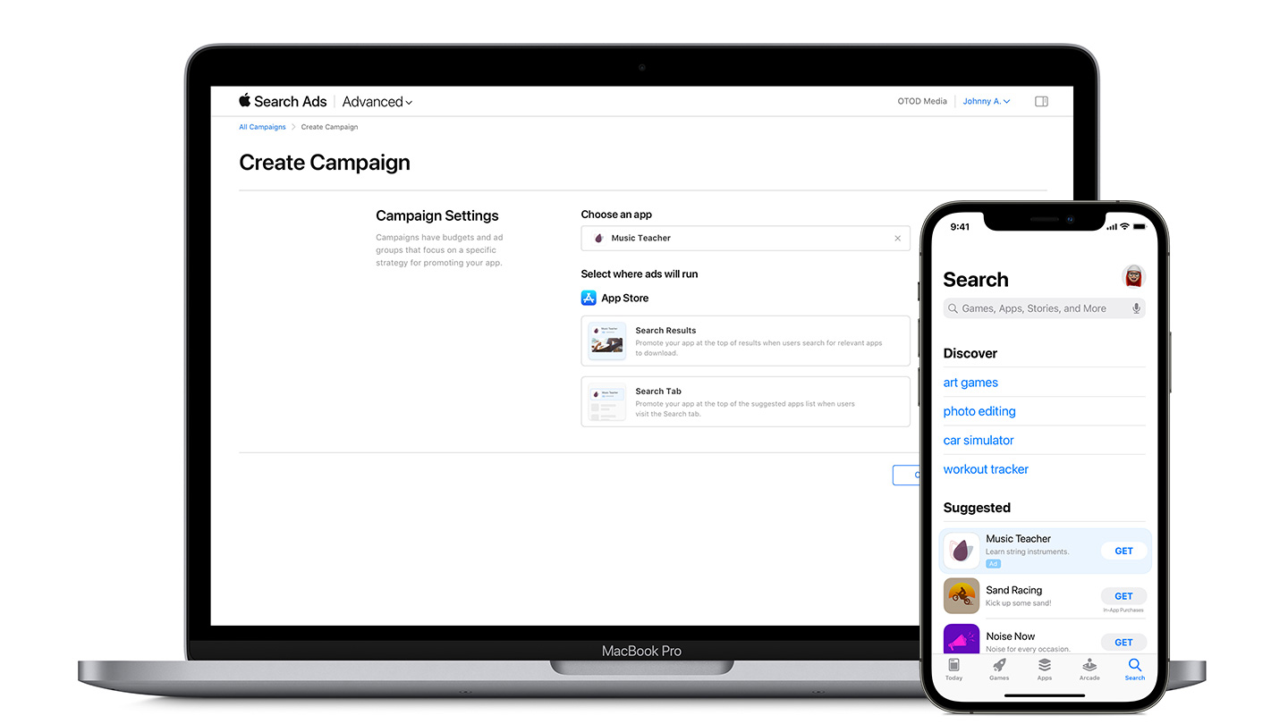 Search tab ad on the Apple App Store next to the campaign creation page