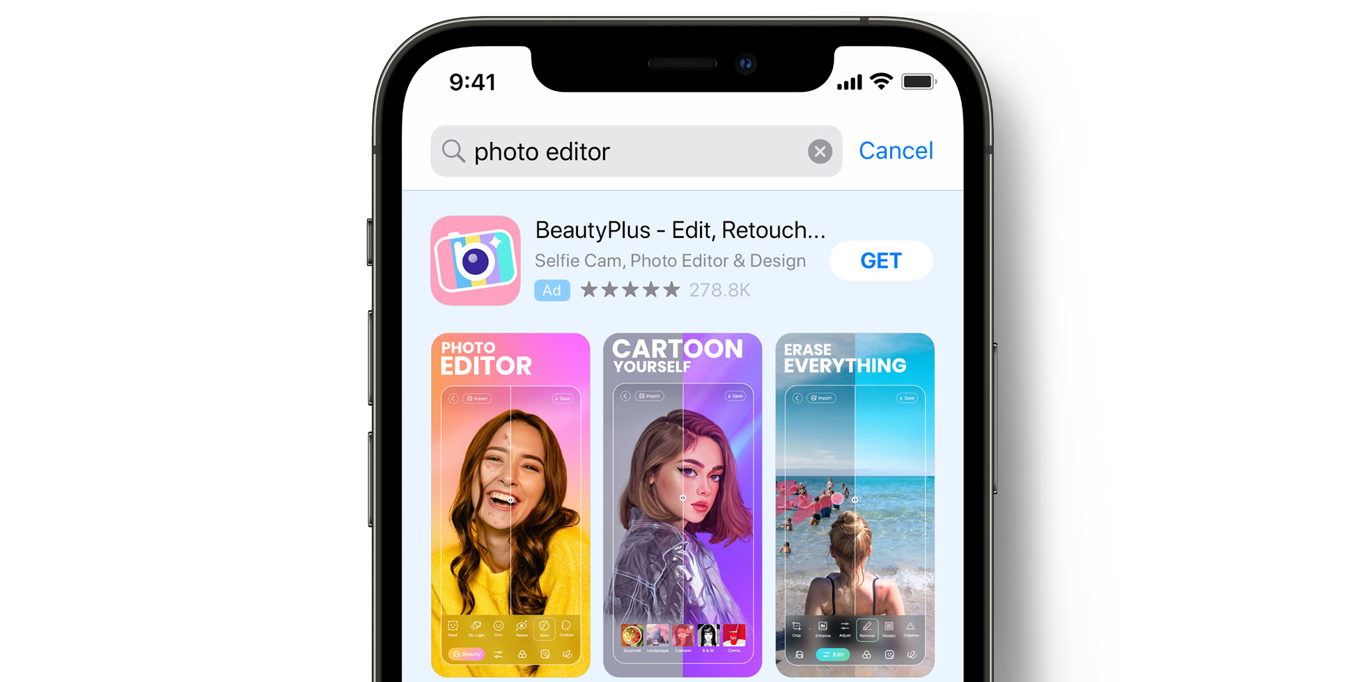 Anuncio de BeautyPlus en el App Store