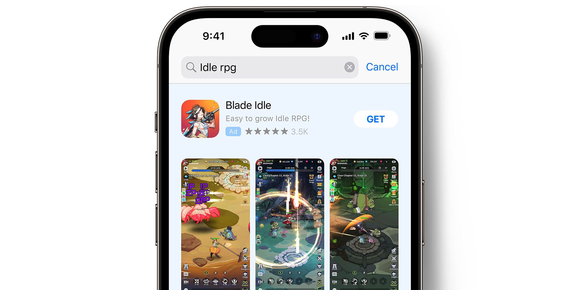 Annuncio pubblicitario di Blade Idle nell’App Store