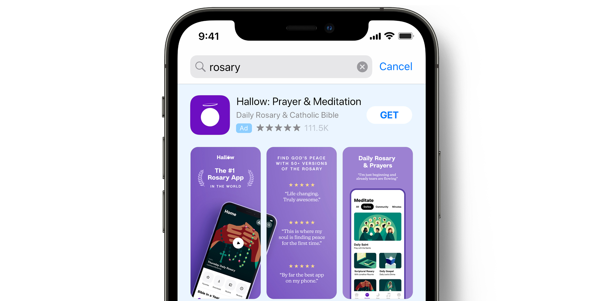 Реклама Hallow в App Store