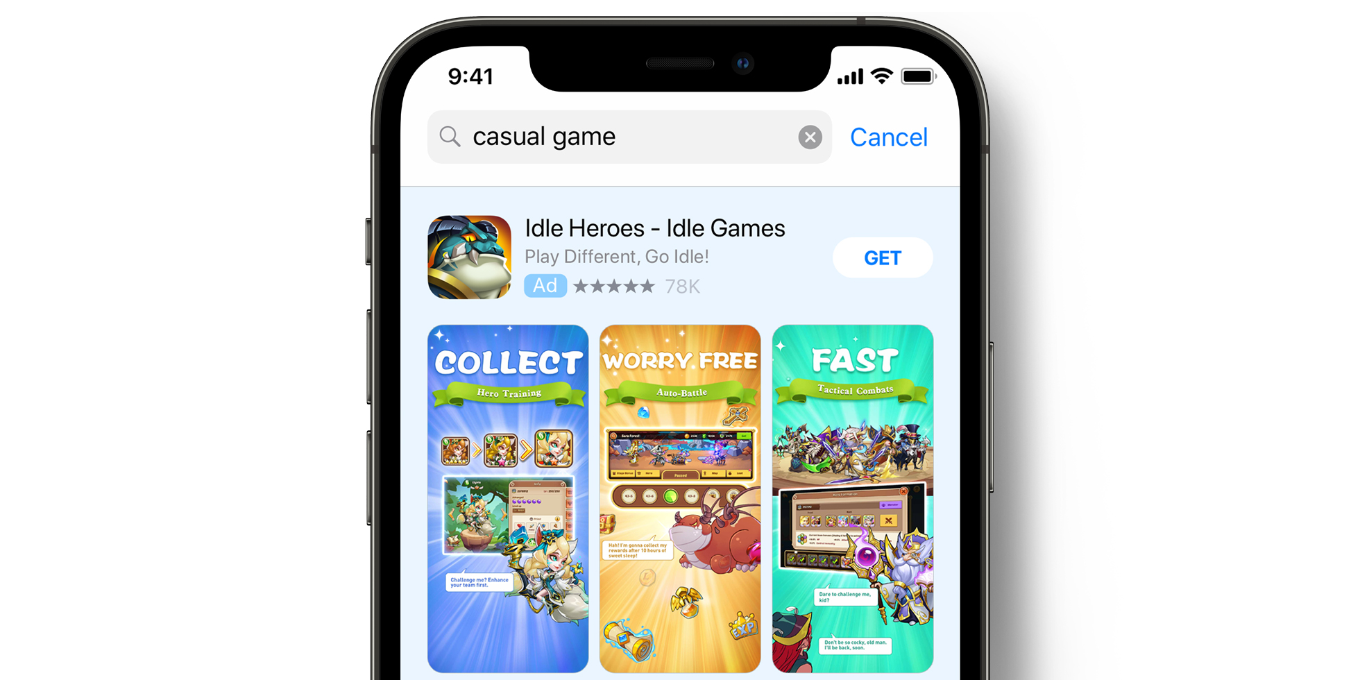 Idle Heroes  ad on the App Store 
