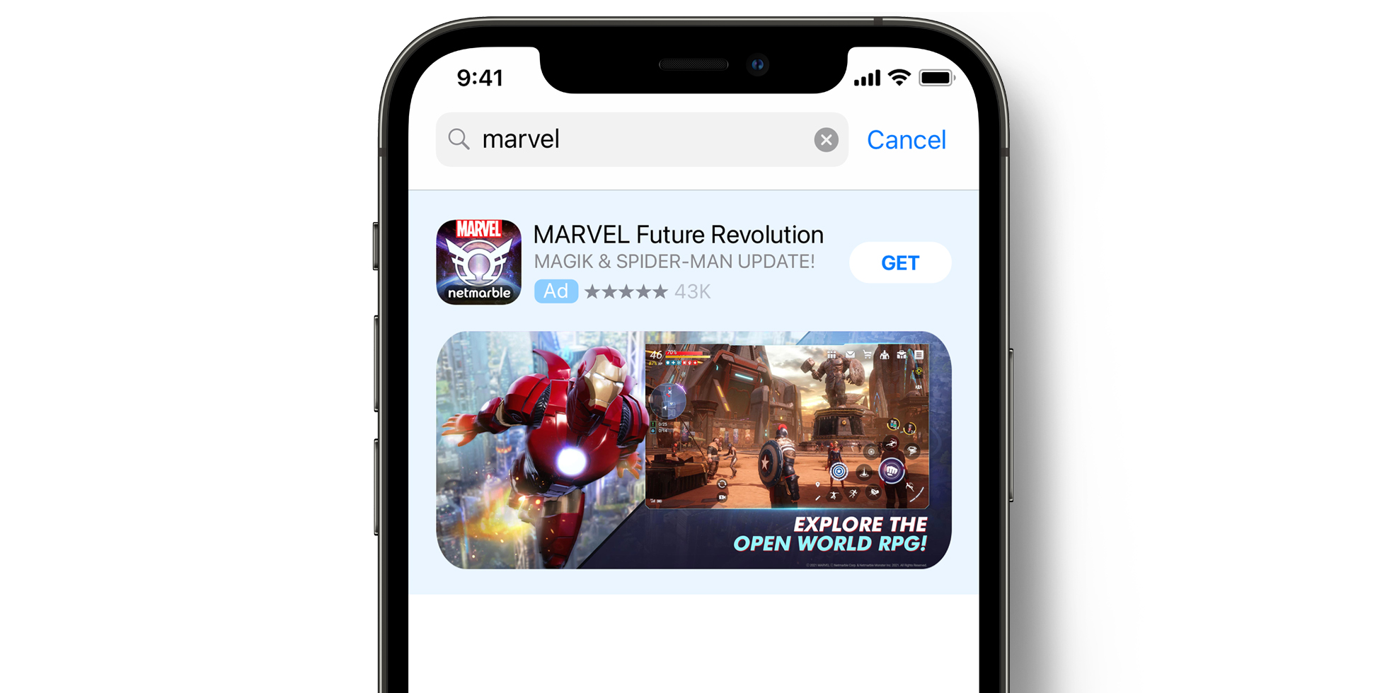App StoreでのMARVEL Future Revolutionの広告
