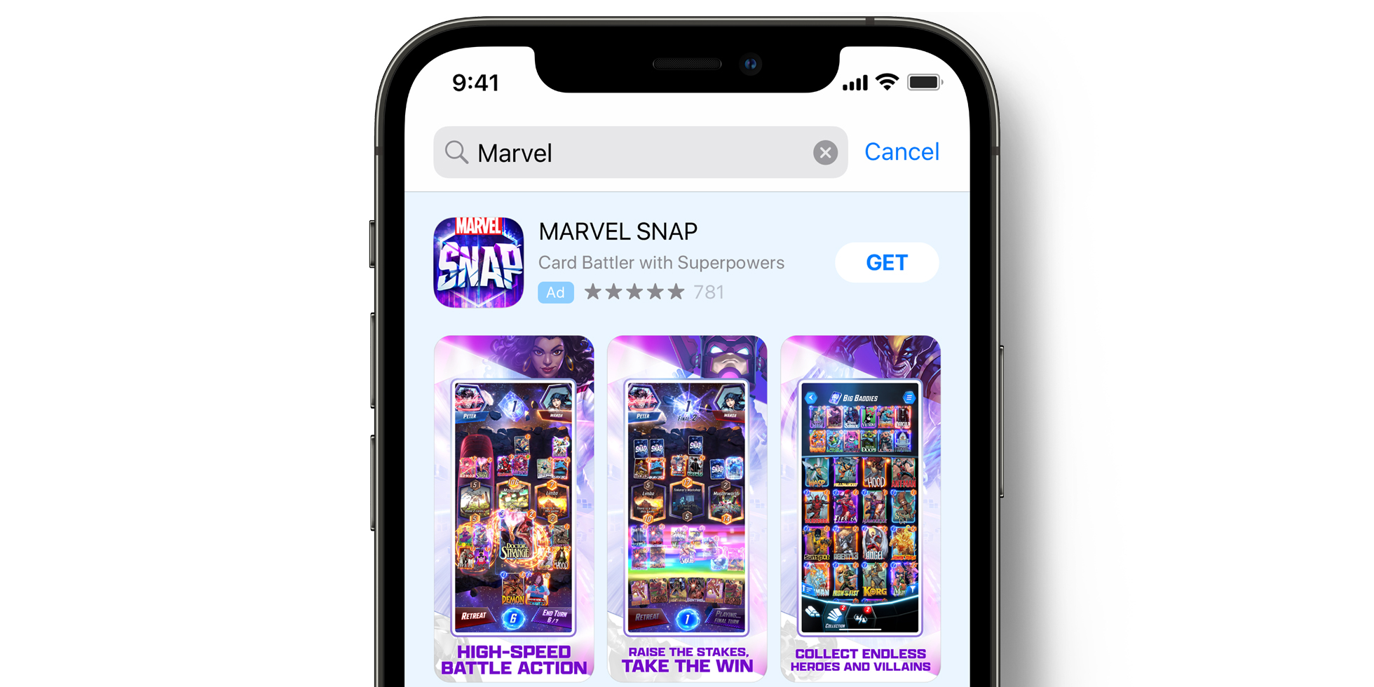 Anuncio de MARVEL SNAP en el App Store