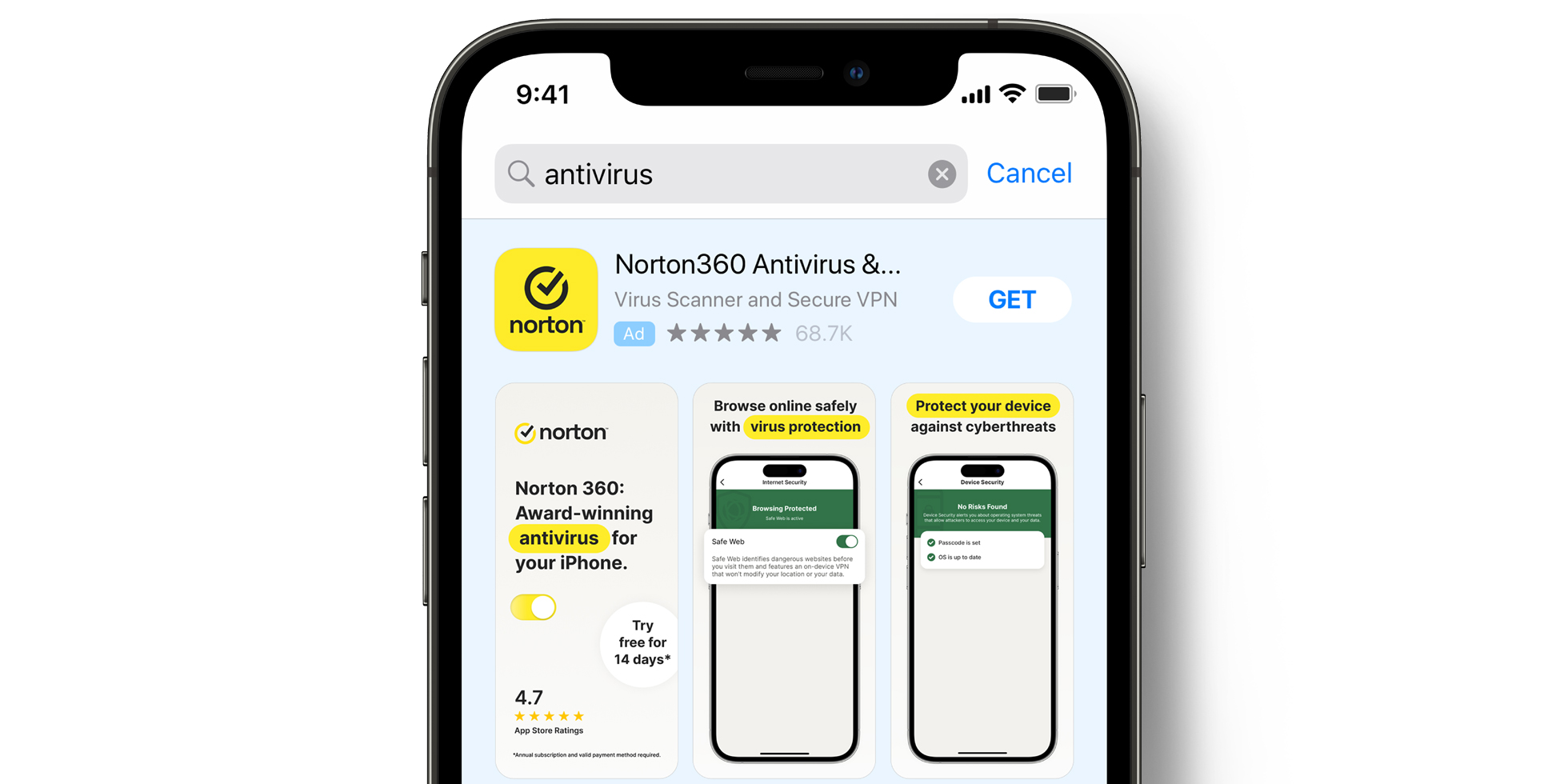 App Store 上的 Norton 360 广告