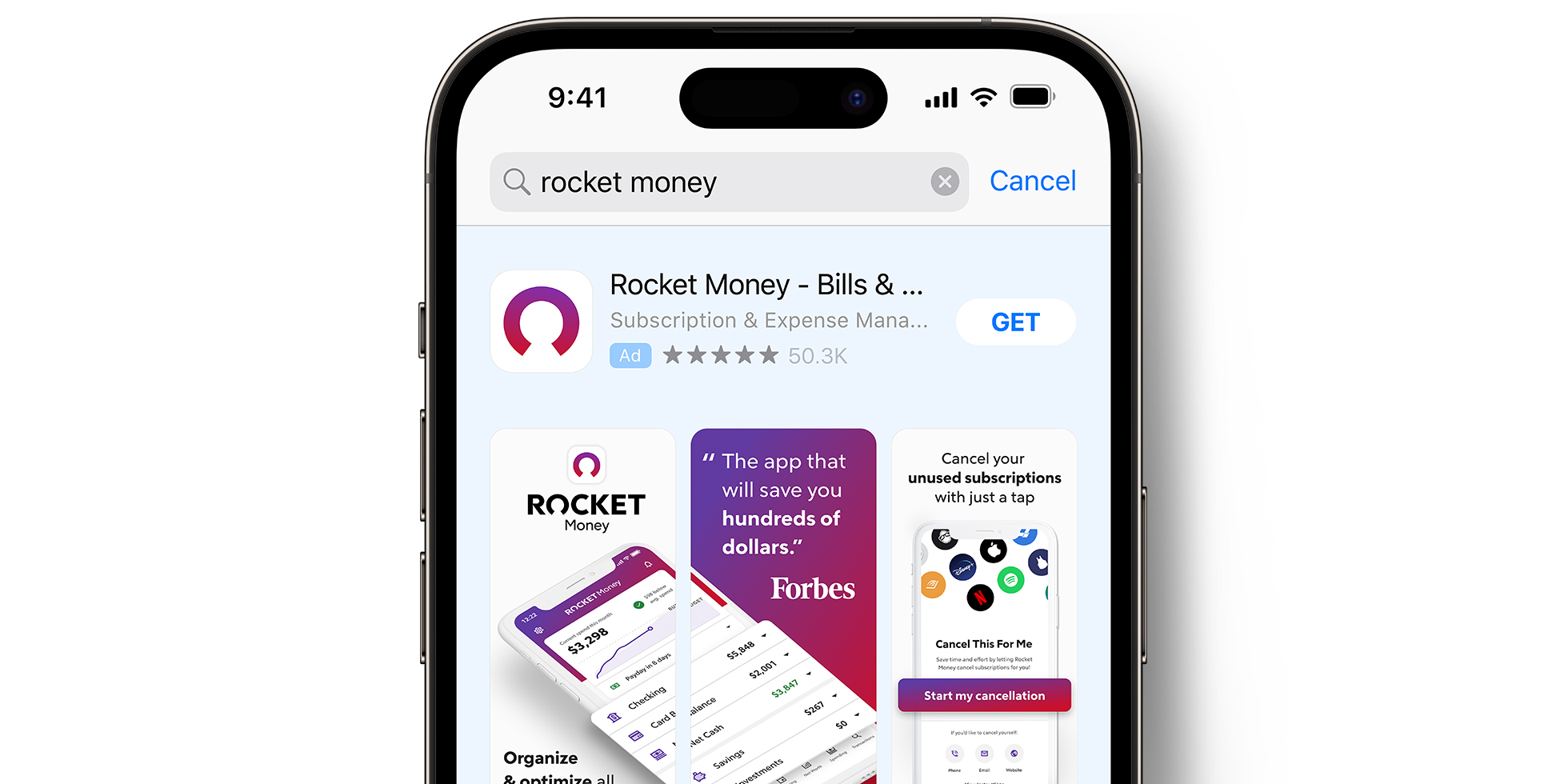 App Store 中的 Rocket Money 广告